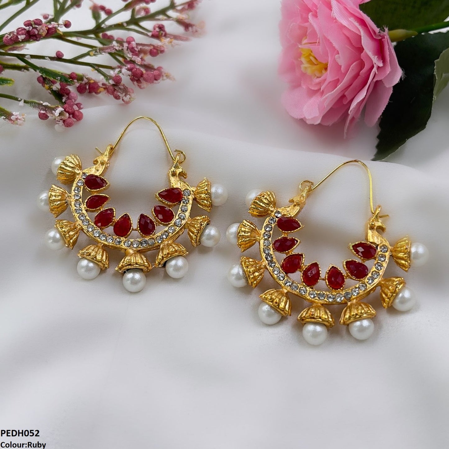 PEDH052 FRN Pear Temple Ear Hoops Pair