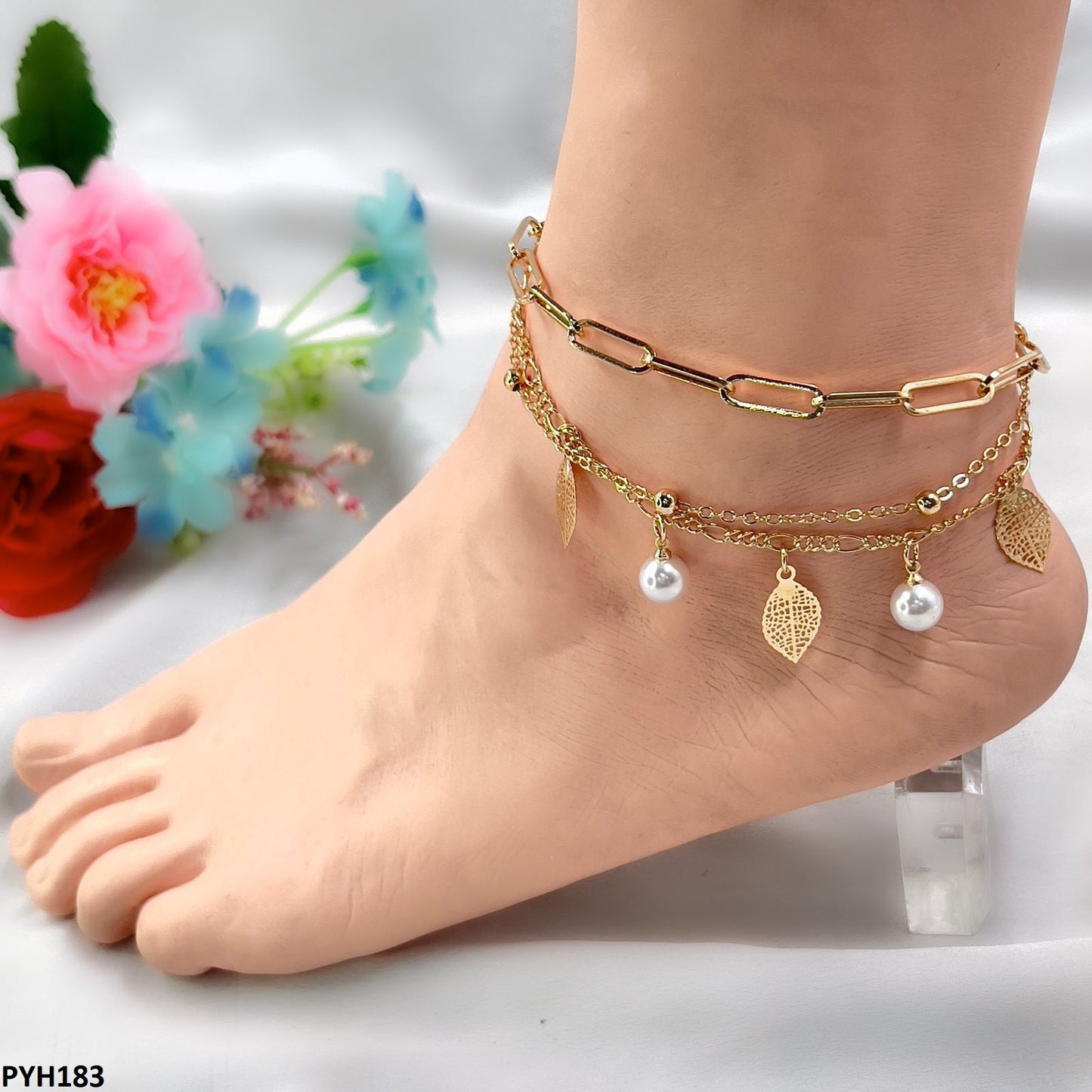 PYH183 WXD Leaf/Pearl Anklet Single