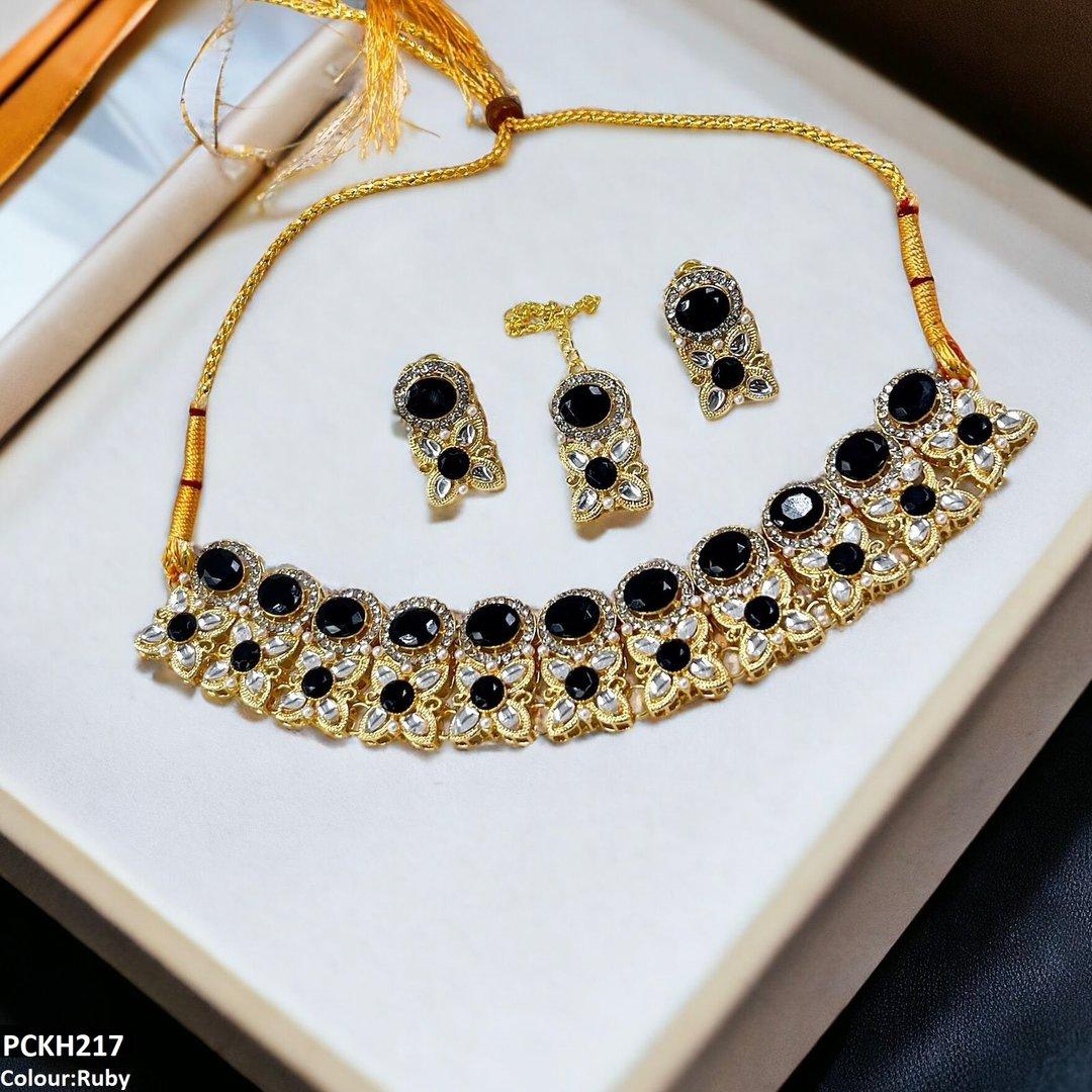 PCKH217 SDQ Oval/Tear/Flower Drop Choker Set