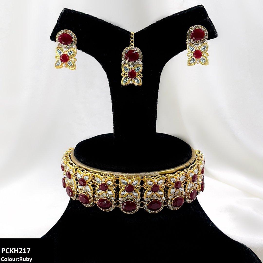 PCKH217 SDQ Oval/Tear/Flower Drop Choker Set