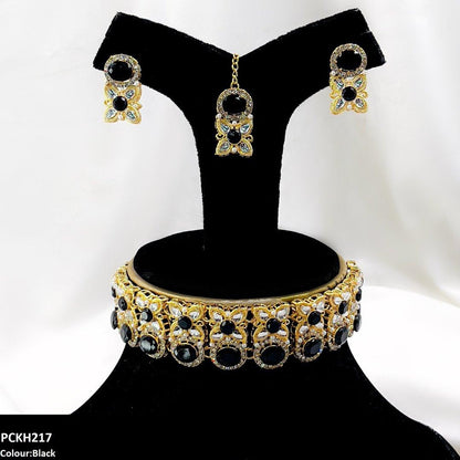 PCKH217 SDQ Oval/Tear/Flower Drop Choker Set