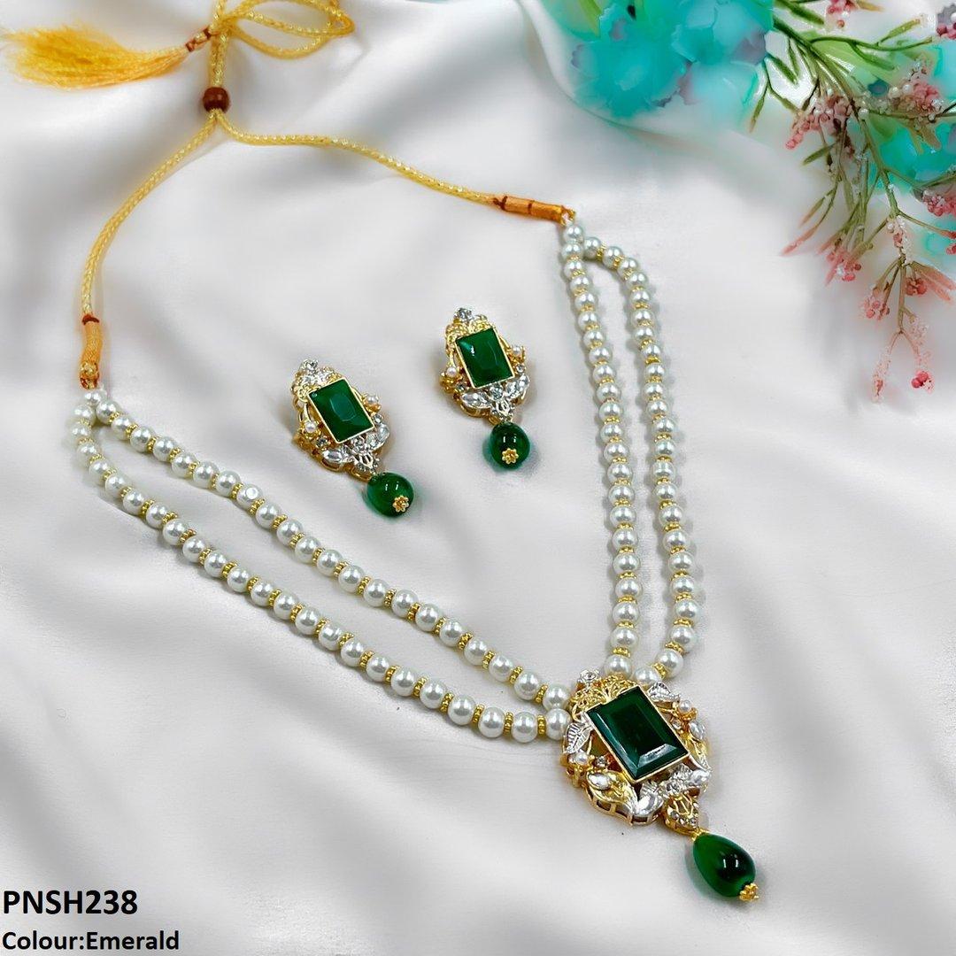 PNSH238 SDQ Rectangle Pearl Drop Necklace Set