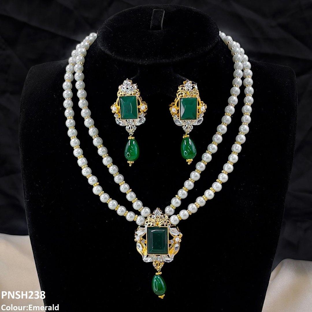 PNSH238 SDQ Rectangle Pearl Drop Necklace Set