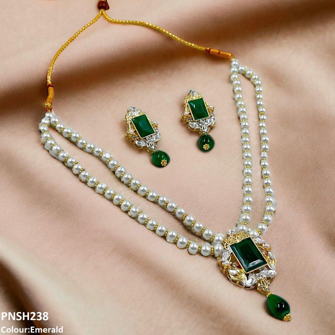 PNSH238 SDQ Rectangle Pearl Drop Necklace Set