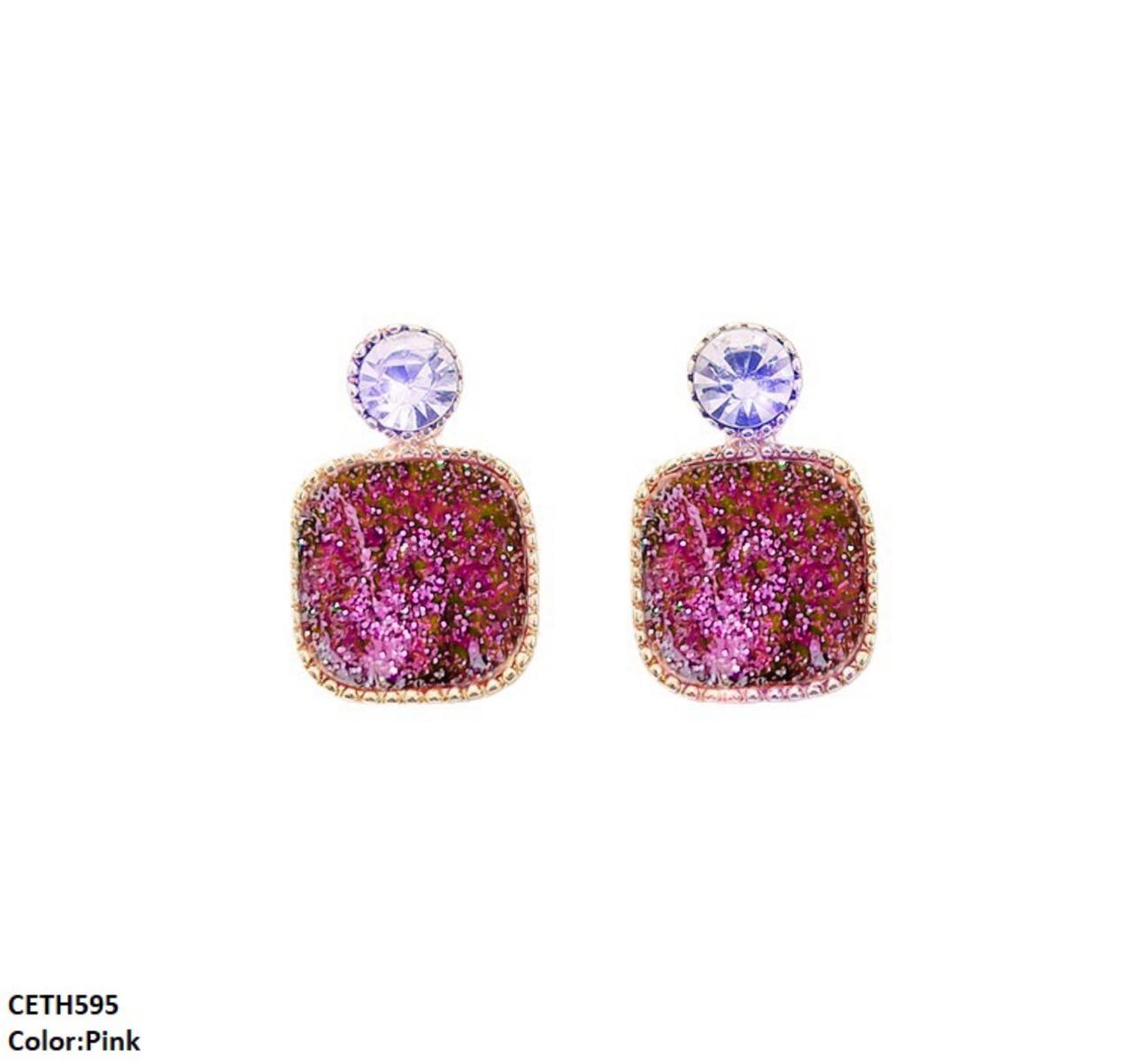 CETH595 YHC Crystals Square Ear Tops Pair