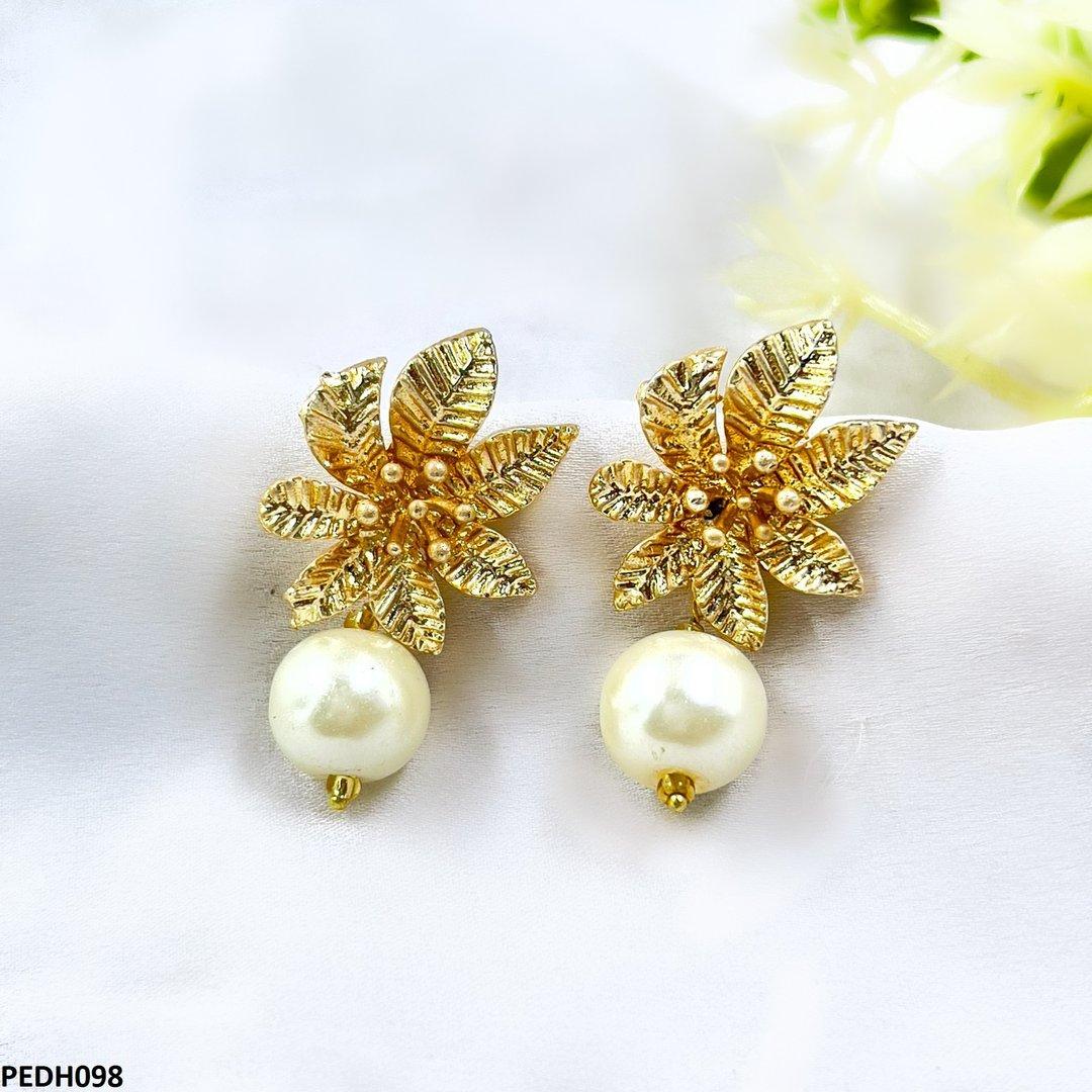 PEDH098 SDQ Flower Pearl Drop Earrings