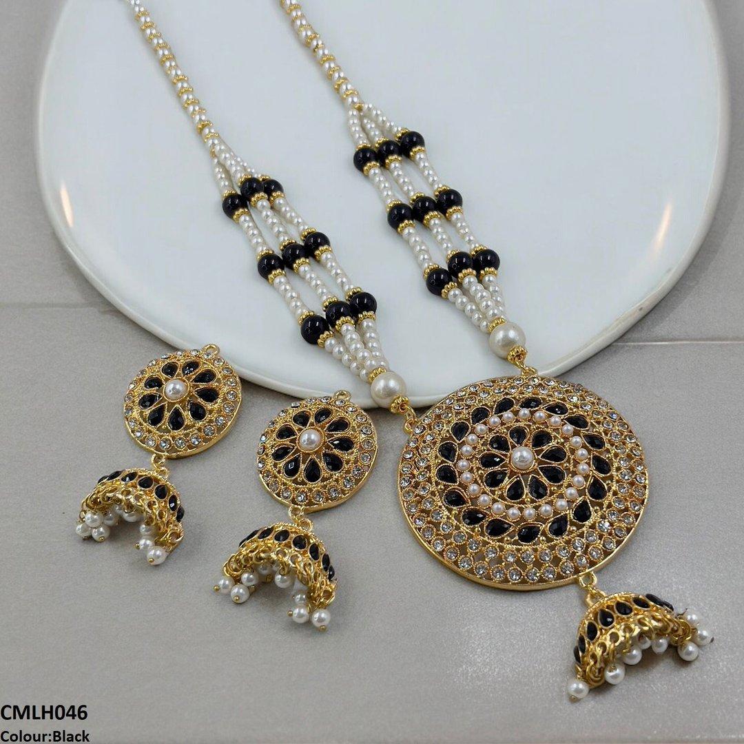 CMLH046 SDQ Cut Jhumki Drop Pearl Mala