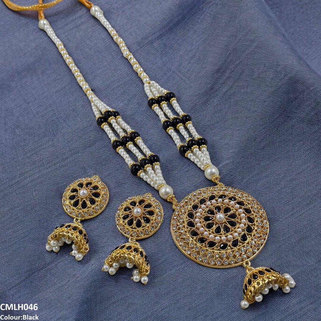 CMLH046 SDQ Cut Jhumki Drop Pearl Mala