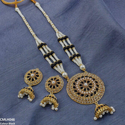 CMLH046 SDQ Cut Jhumki Drop Pearl Mala