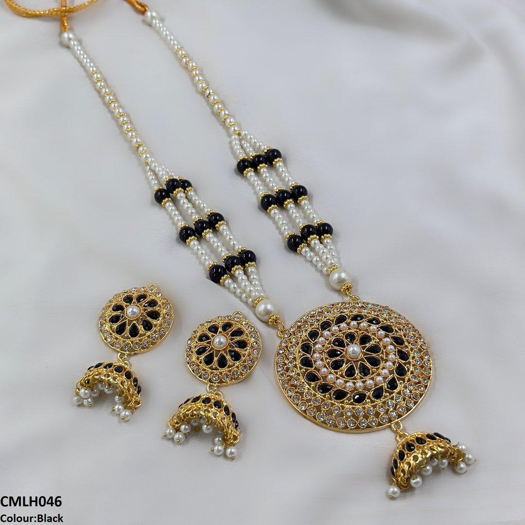 CMLH046 SDQ Cut Jhumki Drop Pearl Mala
