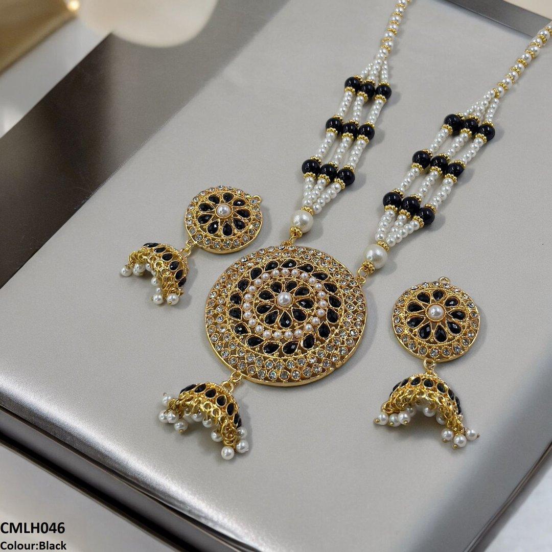 CMLH046 SDQ Cut Jhumki Drop Pearl Mala