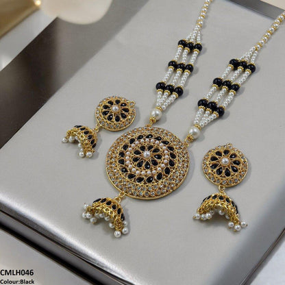 CMLH046 SDQ Cut Jhumki Drop Pearl Mala