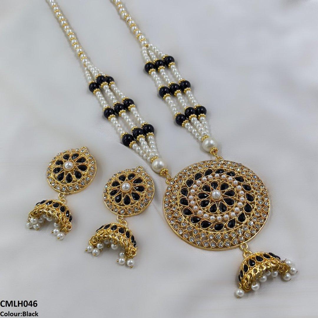 CMLH046 SDQ Cut Jhumki Drop Pearl Mala