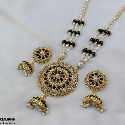 CMLH046 SDQ Cut Jhumki Drop Pearl Mala
