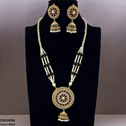 CMLH046 SDQ Cut Jhumki Drop Pearl Mala