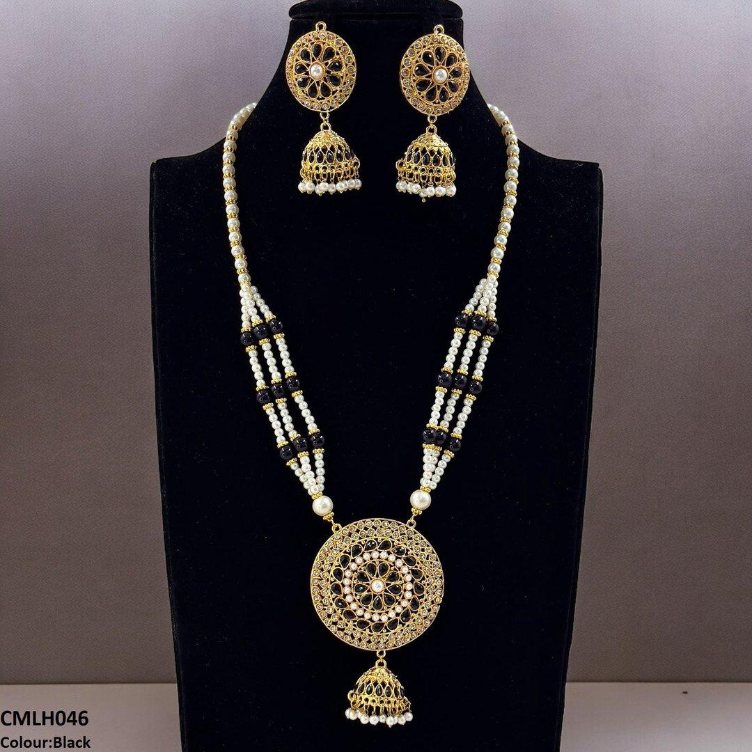 CMLH046 SDQ Cut Jhumki Drop Pearl Mala
