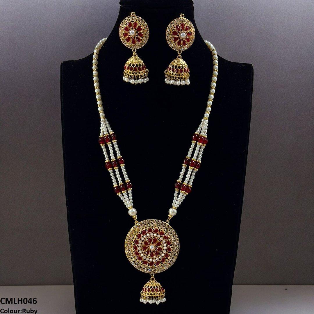 CMLH046 SDQ Cut Jhumki Drop Pearl Mala