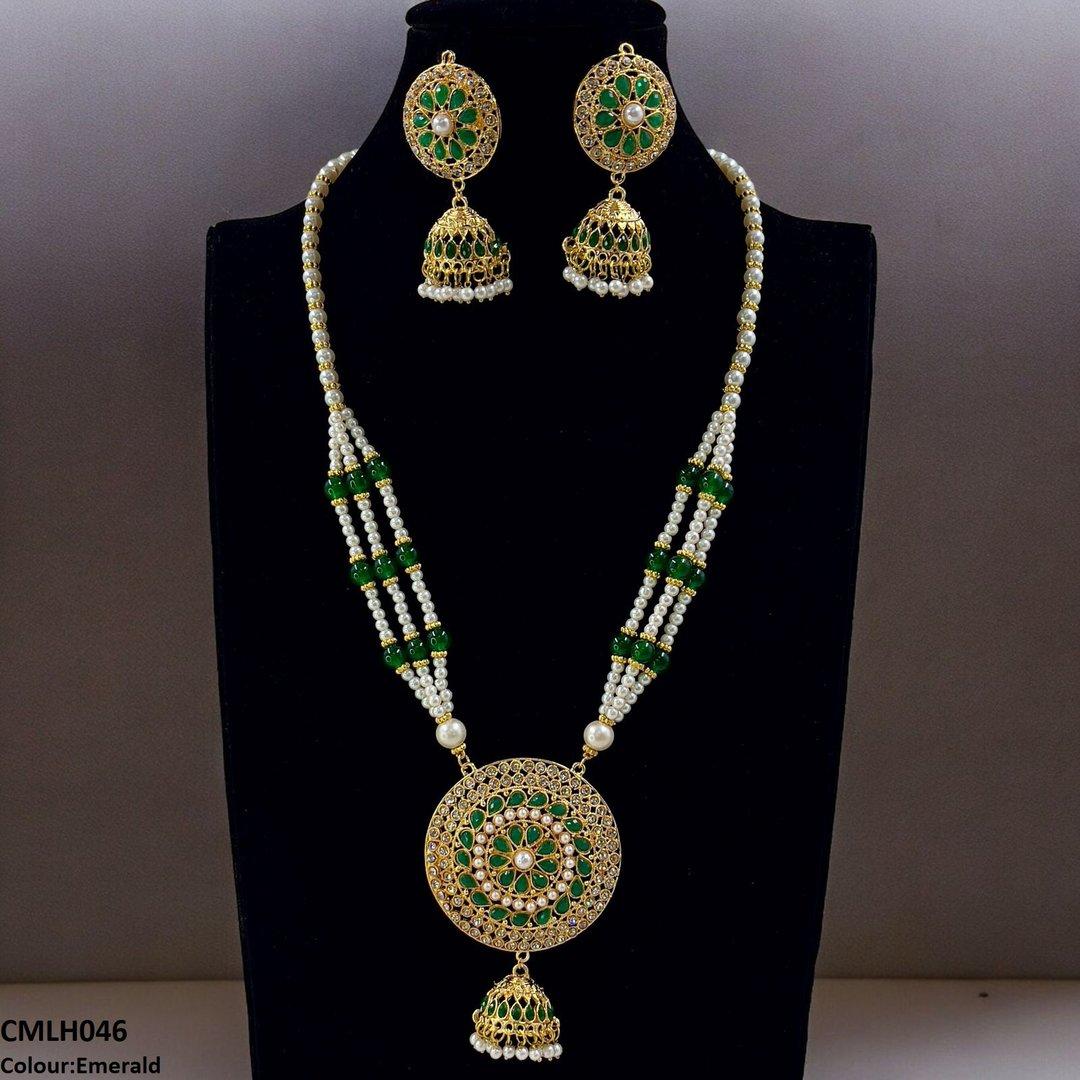 CMLH046 SDQ Cut Jhumki Drop Pearl Mala