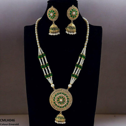 CMLH046 SDQ Cut Jhumki Drop Pearl Mala