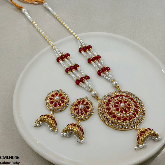 CMLH046 SDQ Cut Jhumki Drop Pearl Mala