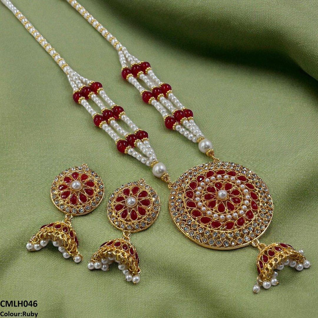 CMLH046 SDQ Cut Jhumki Drop Pearl Mala