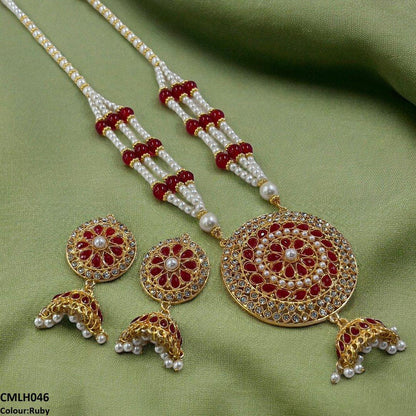 CMLH046 SDQ Cut Jhumki Drop Pearl Mala