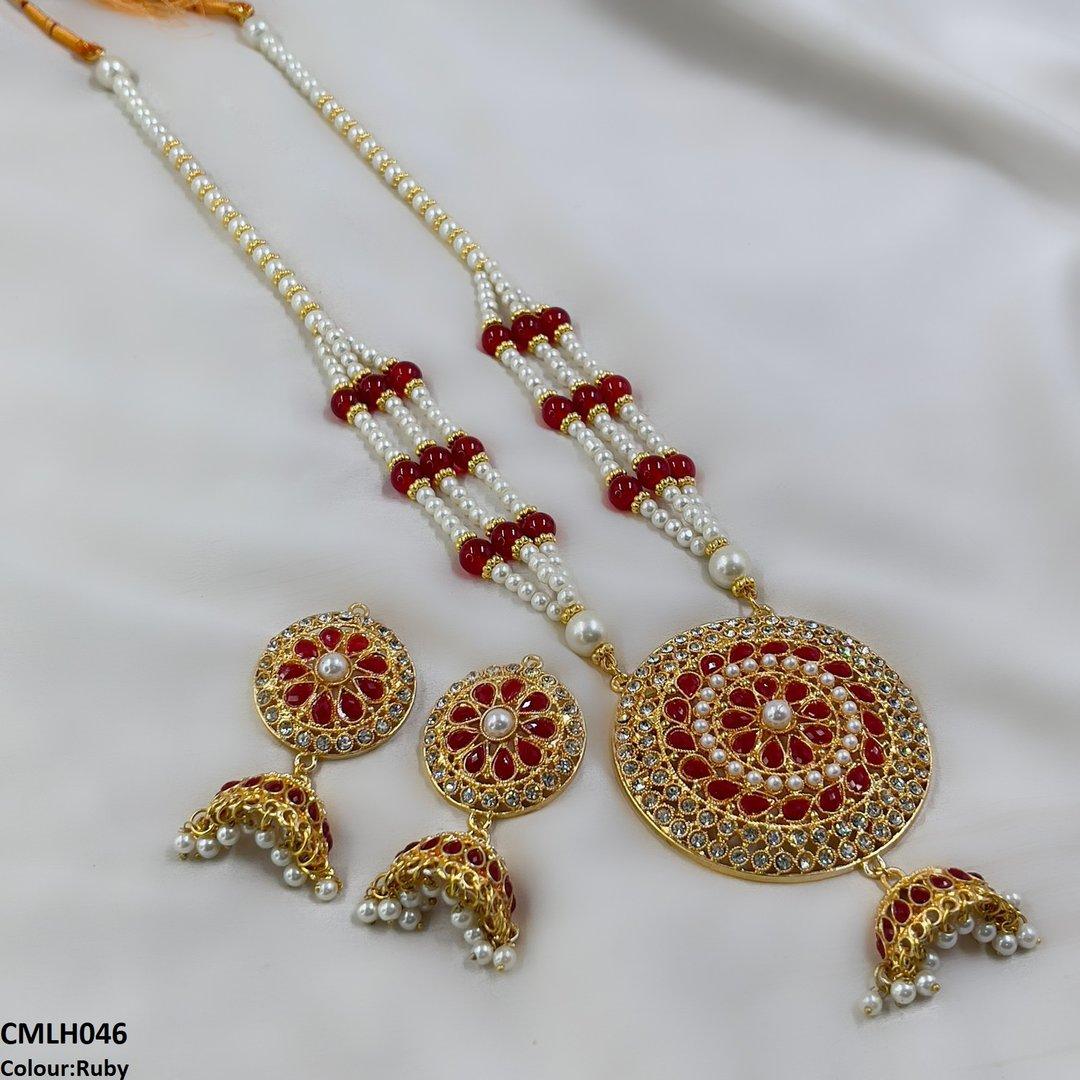 CMLH046 SDQ Cut Jhumki Drop Pearl Mala