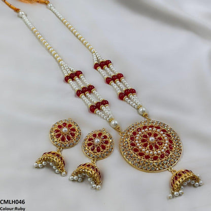 CMLH046 SDQ Cut Jhumki Drop Pearl Mala