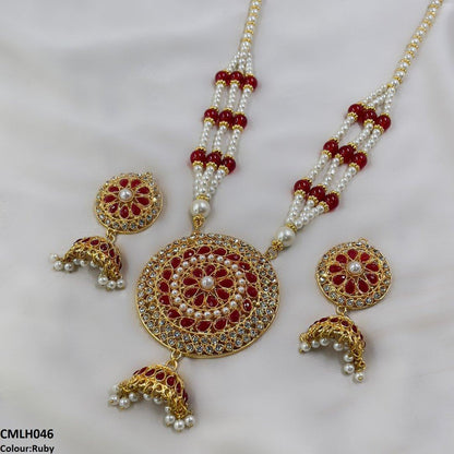 CMLH046 SDQ Cut Jhumki Drop Pearl Mala