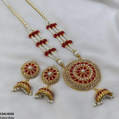 CMLH046 SDQ Cut Jhumki Drop Pearl Mala