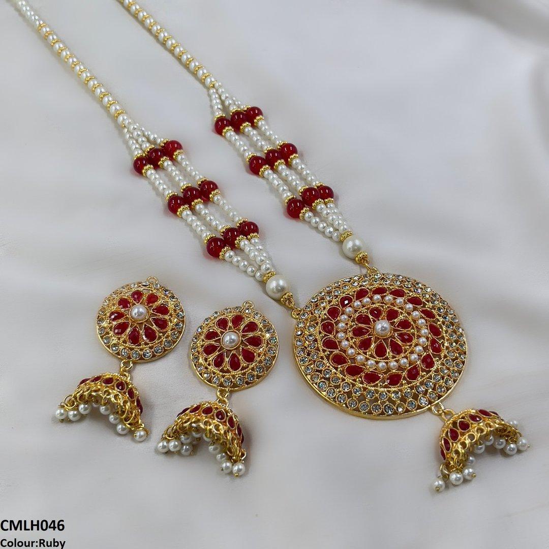 CMLH046 SDQ Cut Jhumki Drop Pearl Mala