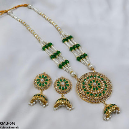 CMLH046 SDQ Cut Jhumki Drop Pearl Mala