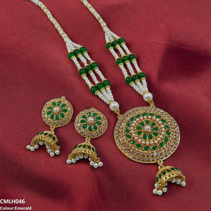 CMLH046 SDQ Cut Jhumki Drop Pearl Mala