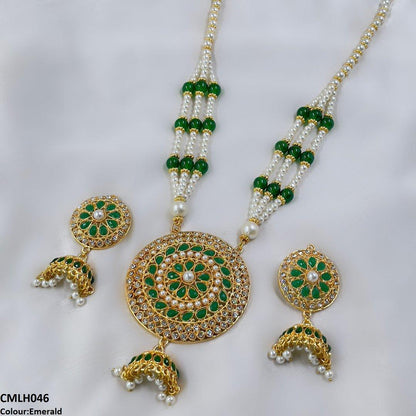 CMLH046 SDQ Cut Jhumki Drop Pearl Mala