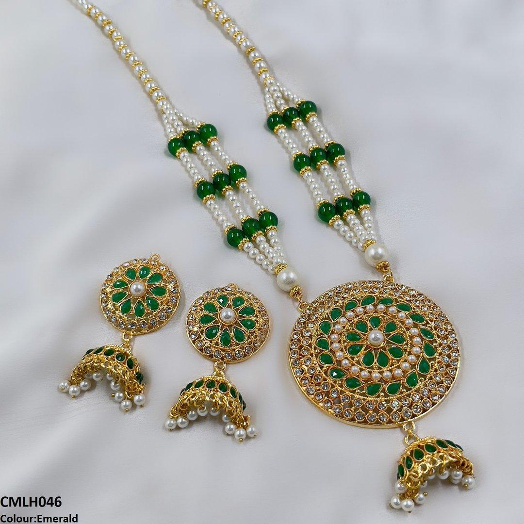 CMLH046 SDQ Cut Jhumki Drop Pearl Mala