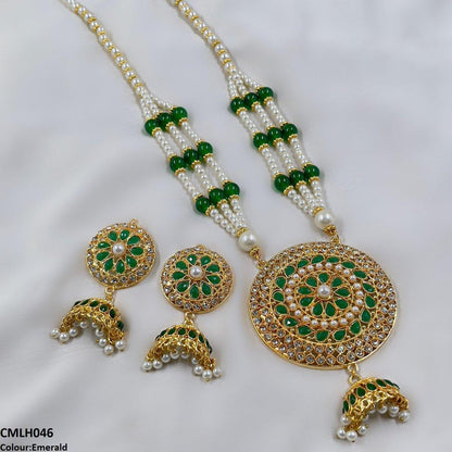 CMLH046 SDQ Cut Jhumki Drop Pearl Mala
