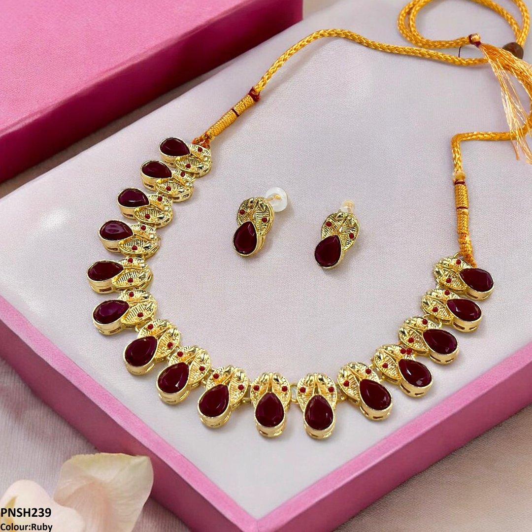 PNSH239 MZM Leaf/Tear Drop Necklace Set