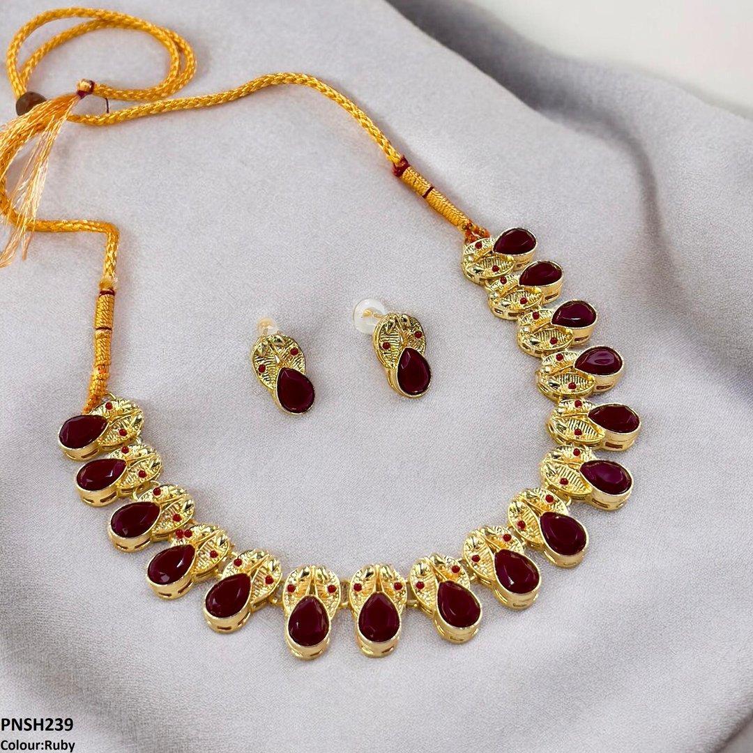 PNSH239 MZM Leaf/Tear Drop Necklace Set