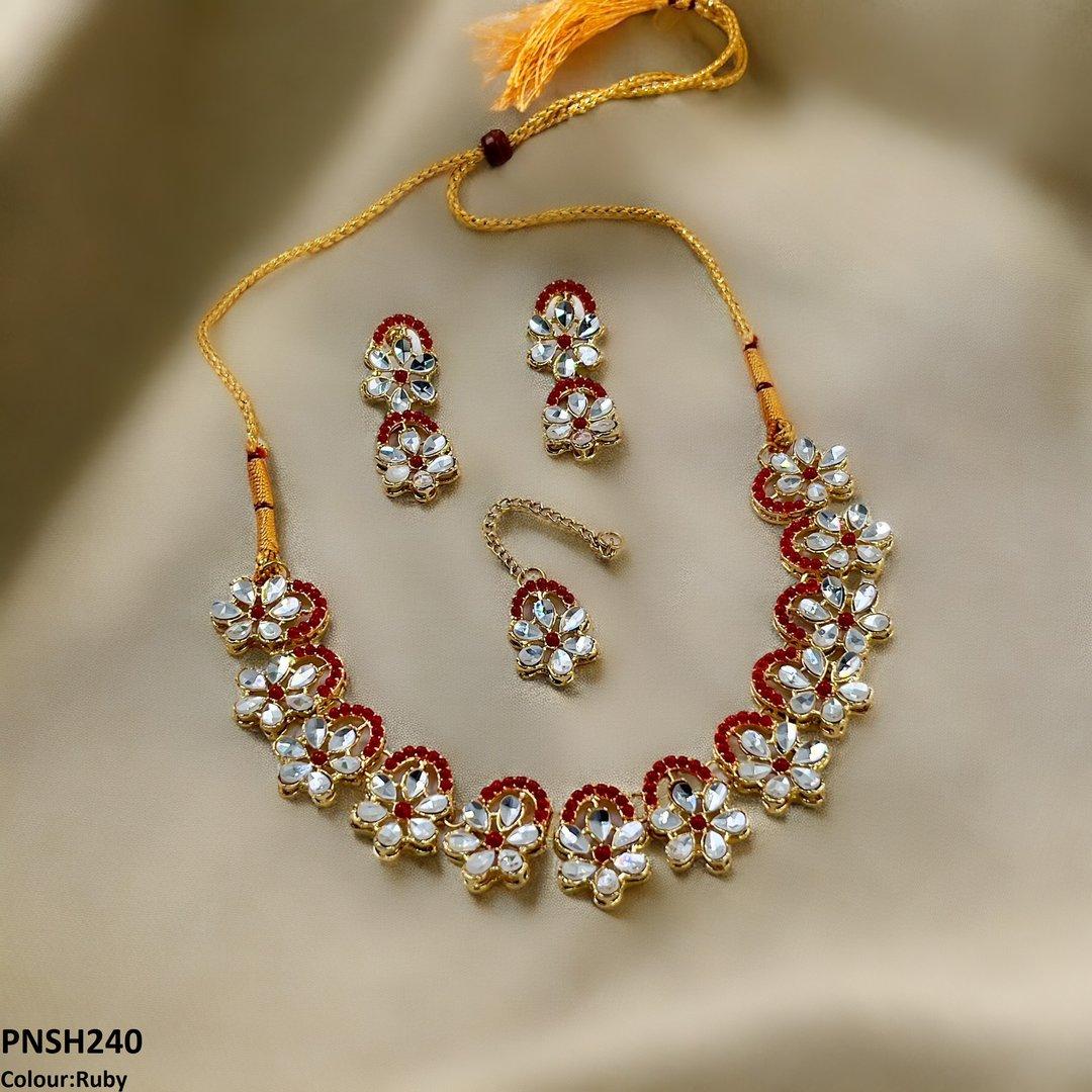 PNSH240 SDQ Flower Tear Stone Necklace Set