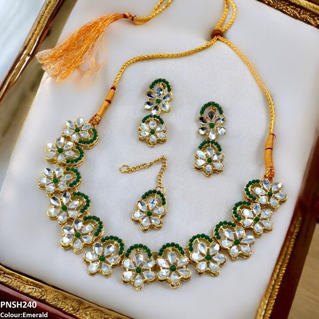 PNSH240 SDQ Flower Tear Stone Necklace Set