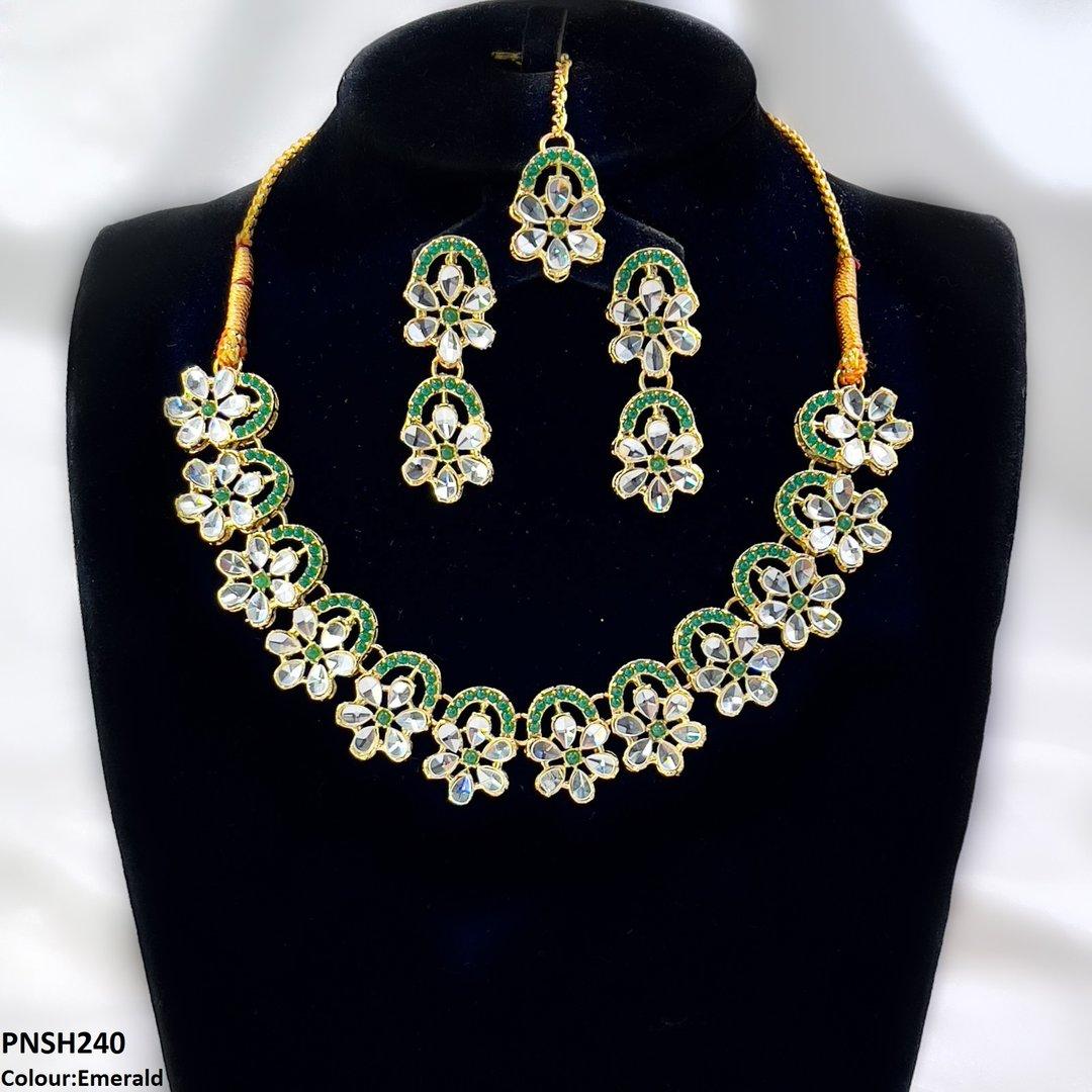 PNSH240 SDQ Flower Tear Stone Necklace Set