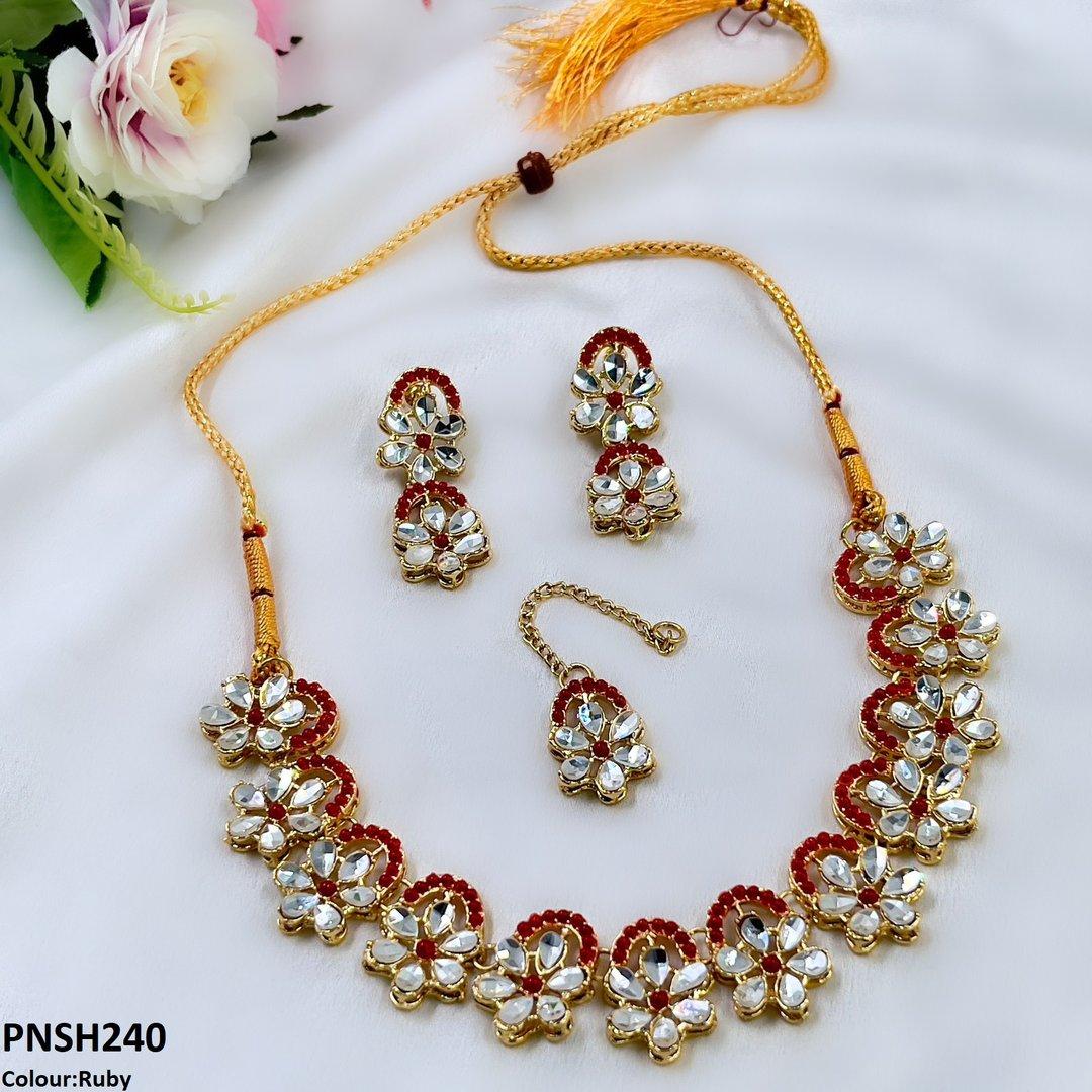 PNSH240 SDQ Flower Tear Stone Necklace Set