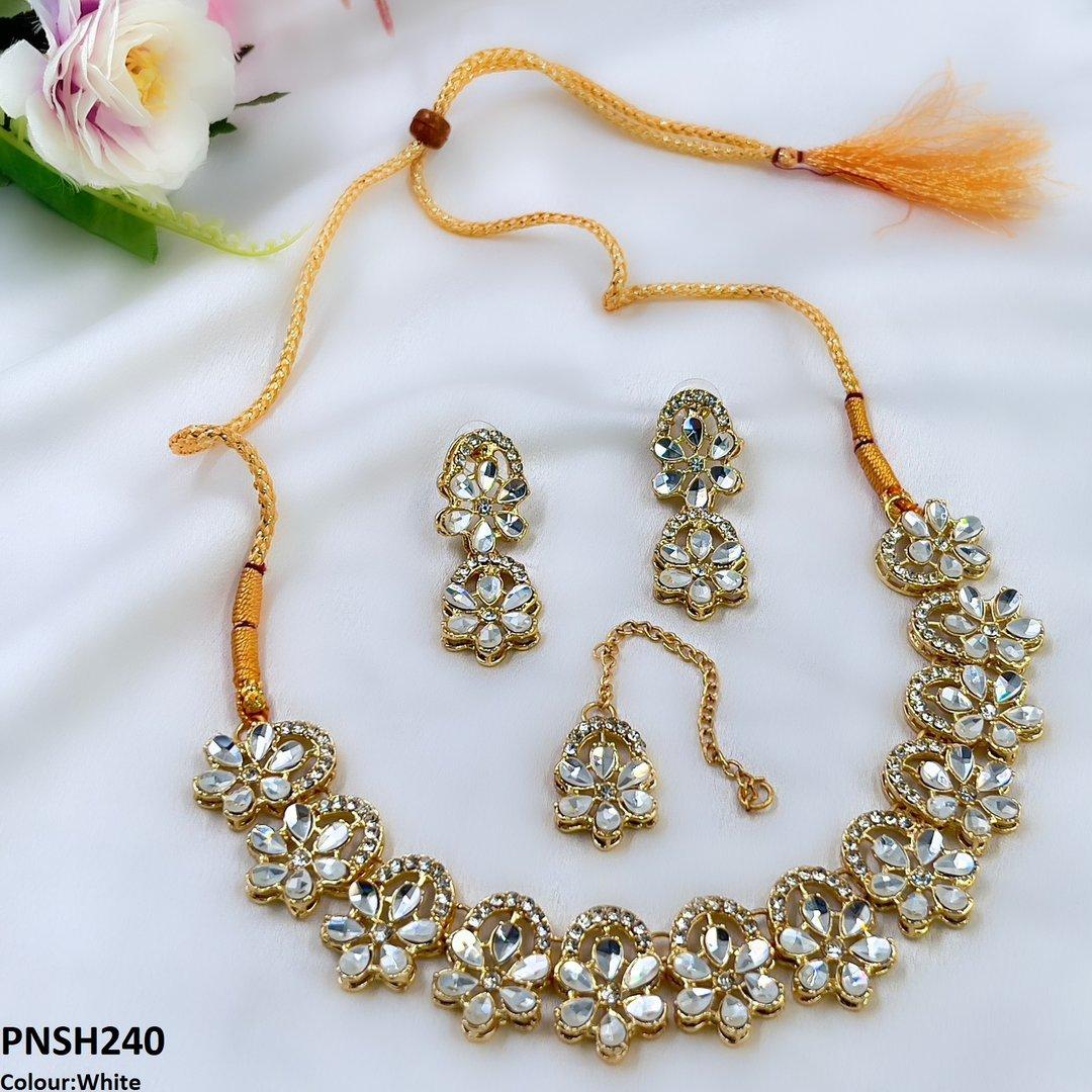 PNSH240 SDQ Flower Tear Stone Necklace Set