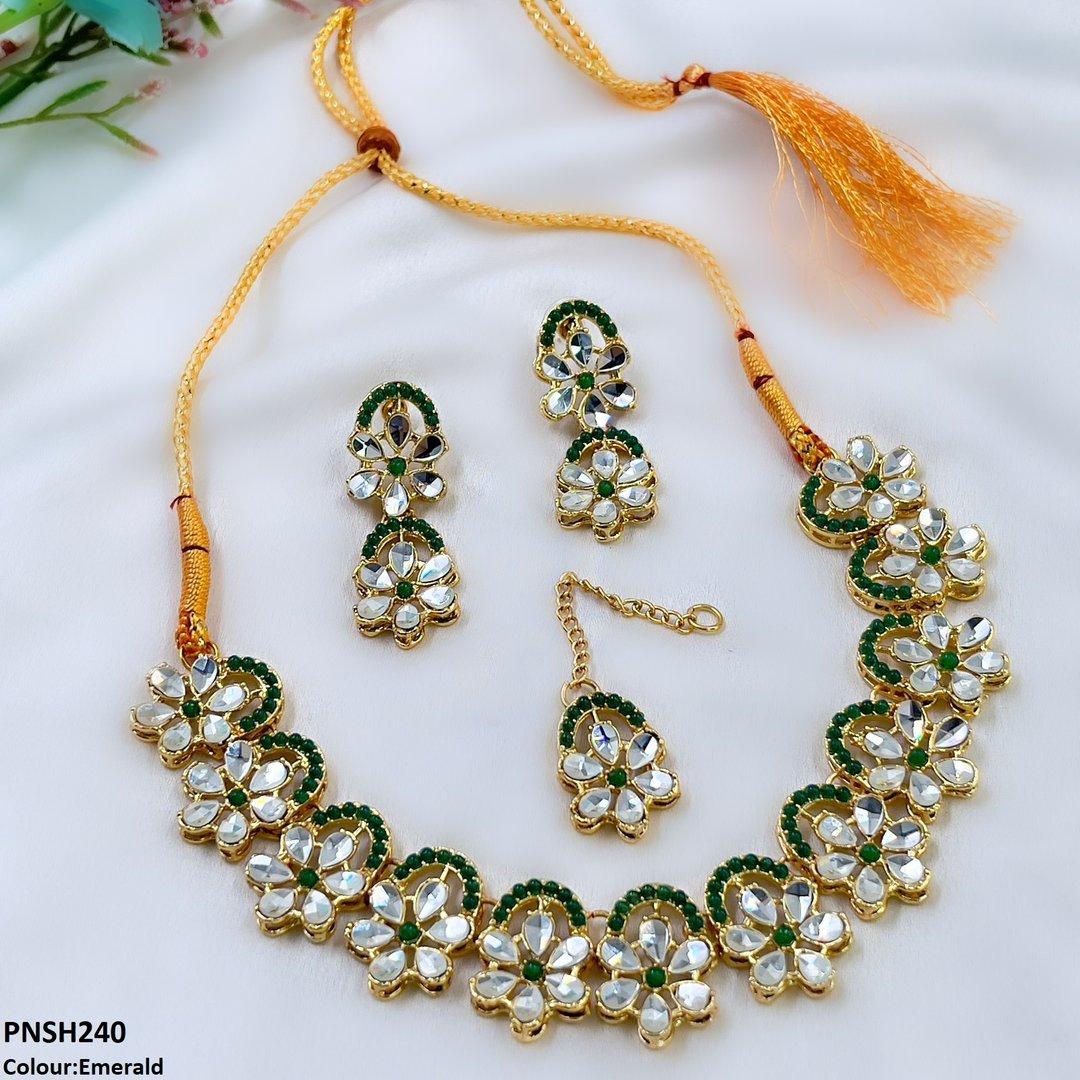 PNSH240 SDQ Flower Tear Stone Necklace Set