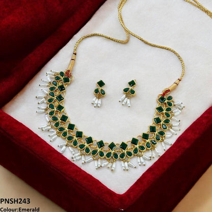 PNSH243 FRN Square/Pearl Drop Necklace Set