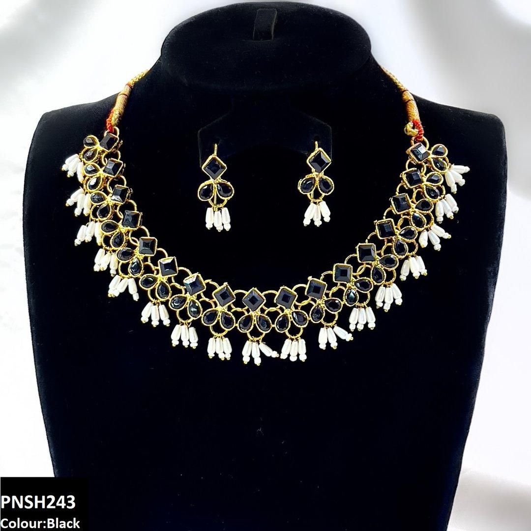 PNSH243 FRN Square/Pearl Drop Necklace Set