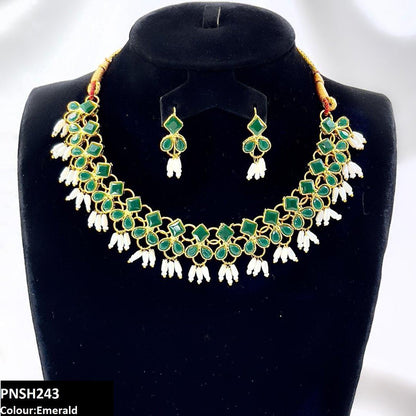 PNSH243 FRN Square/Pearl Drop Necklace Set