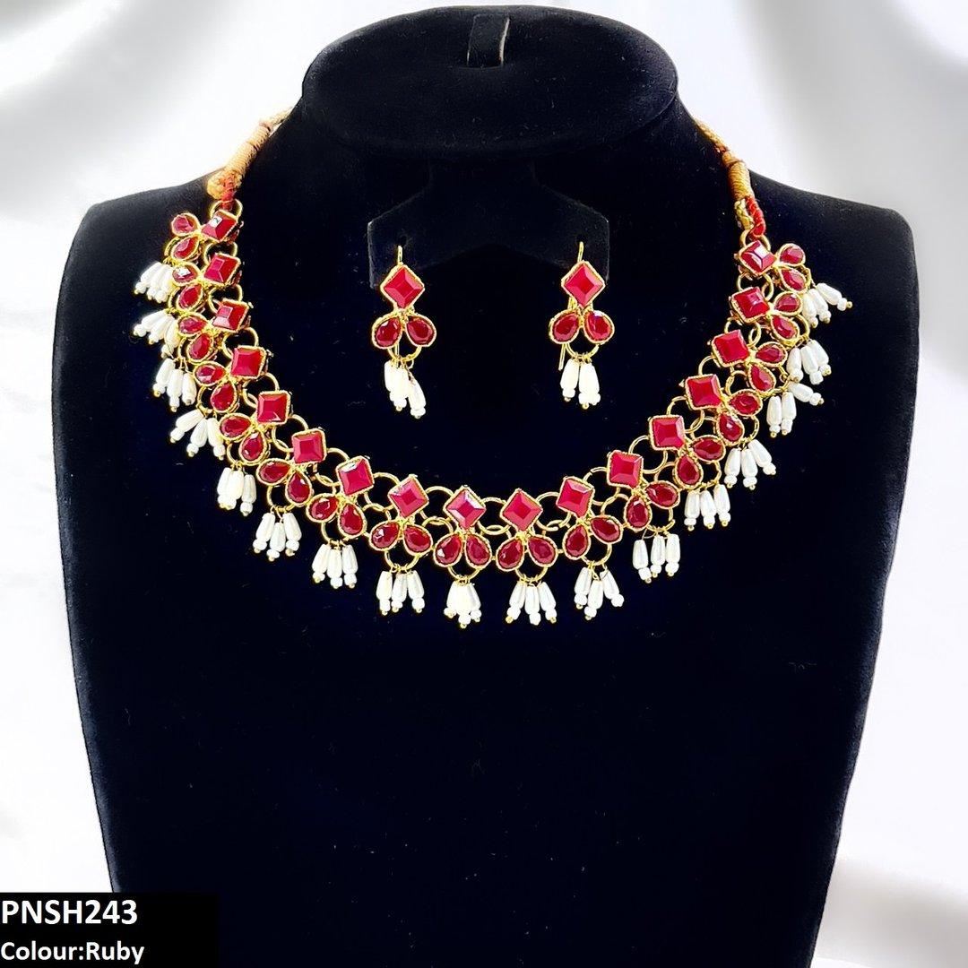 PNSH243 FRN Square/Pearl Drop Necklace Set