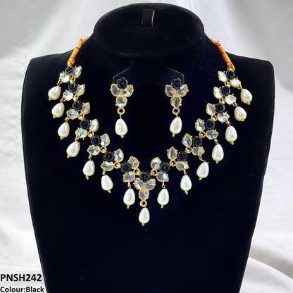 PNSH242 SDQ Flower/Pearl Drop Necklace Set
