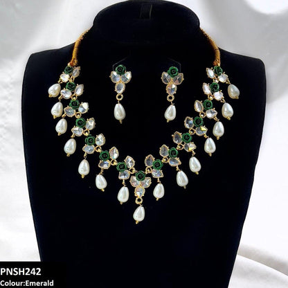 PNSH242 SDQ Flower/Pearl Drop Necklace Set